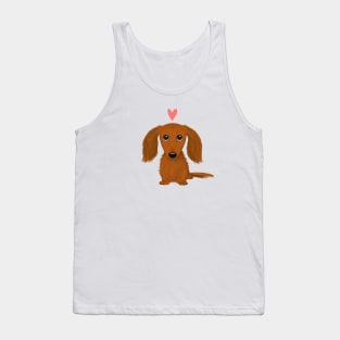 Cute Longhaired Dachshund Cartoon Dog with Heart Tank Top